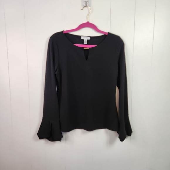 Calvin Klein Black Bell Sleeves Long Sleeve Blouse Flowy Office Minimalist Small - Picture 1 of 10